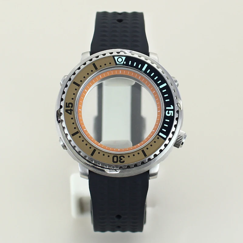 for 43.3mm Mod Mini Tuna Can Watch Case With Watch Strap Luminous Bezel For Seiko NH35 NH36 NH38 NH34 4R Movement Sapphire Glass