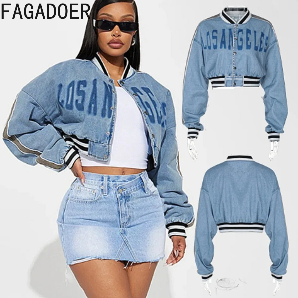 FAGADOER Retro Y2k Baseball Coat Jackets Women Letters Print Stripe Patchwork Moto Jacket Punk Cool Girl Streetwear Autumn Top