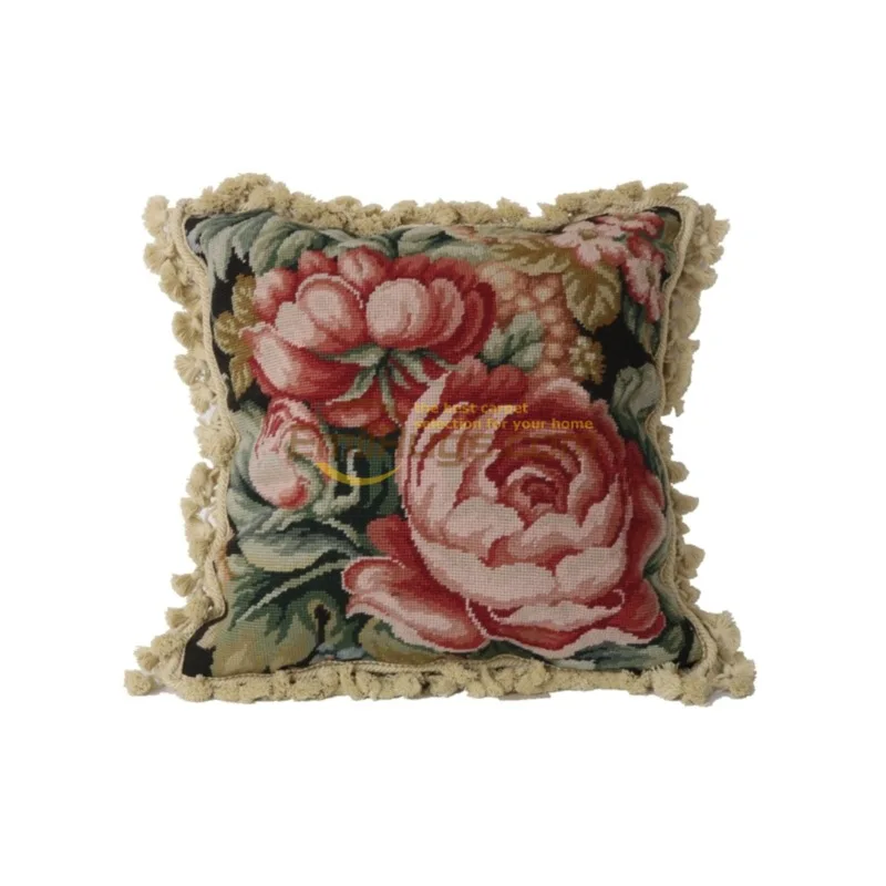 needlepoint floral pillow Ethnic woven Renaissance heavy craft high-end handcrafted cushions