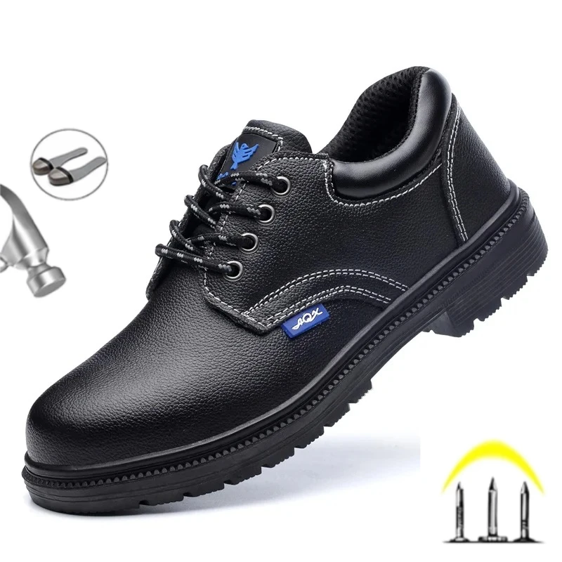 Fashion Split Cow Leather Work Safety Shoes Waterproof Oil Resistant Indestructible Labor Boots Sneakers Industry Male Footwear