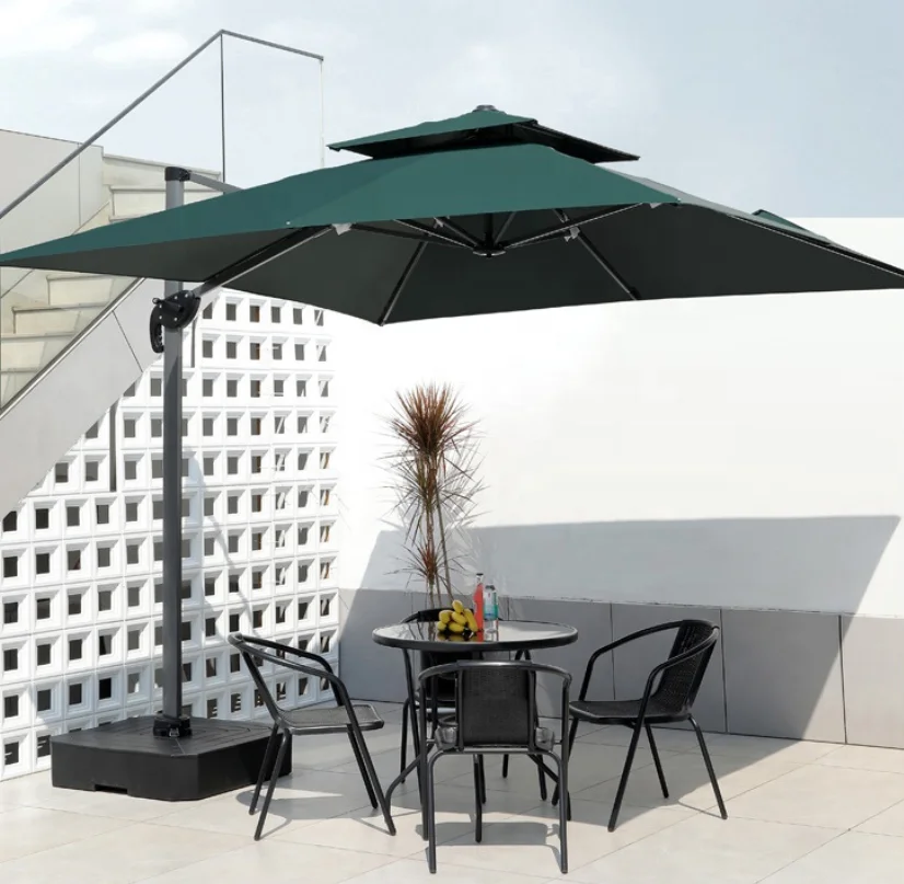 Waterproof Double Top Modern Steel Base Aluminum Outdoor Umbrella Eco-Friendly Anti-UV Protection Auto Tilt 1.5m 190T Outdoor