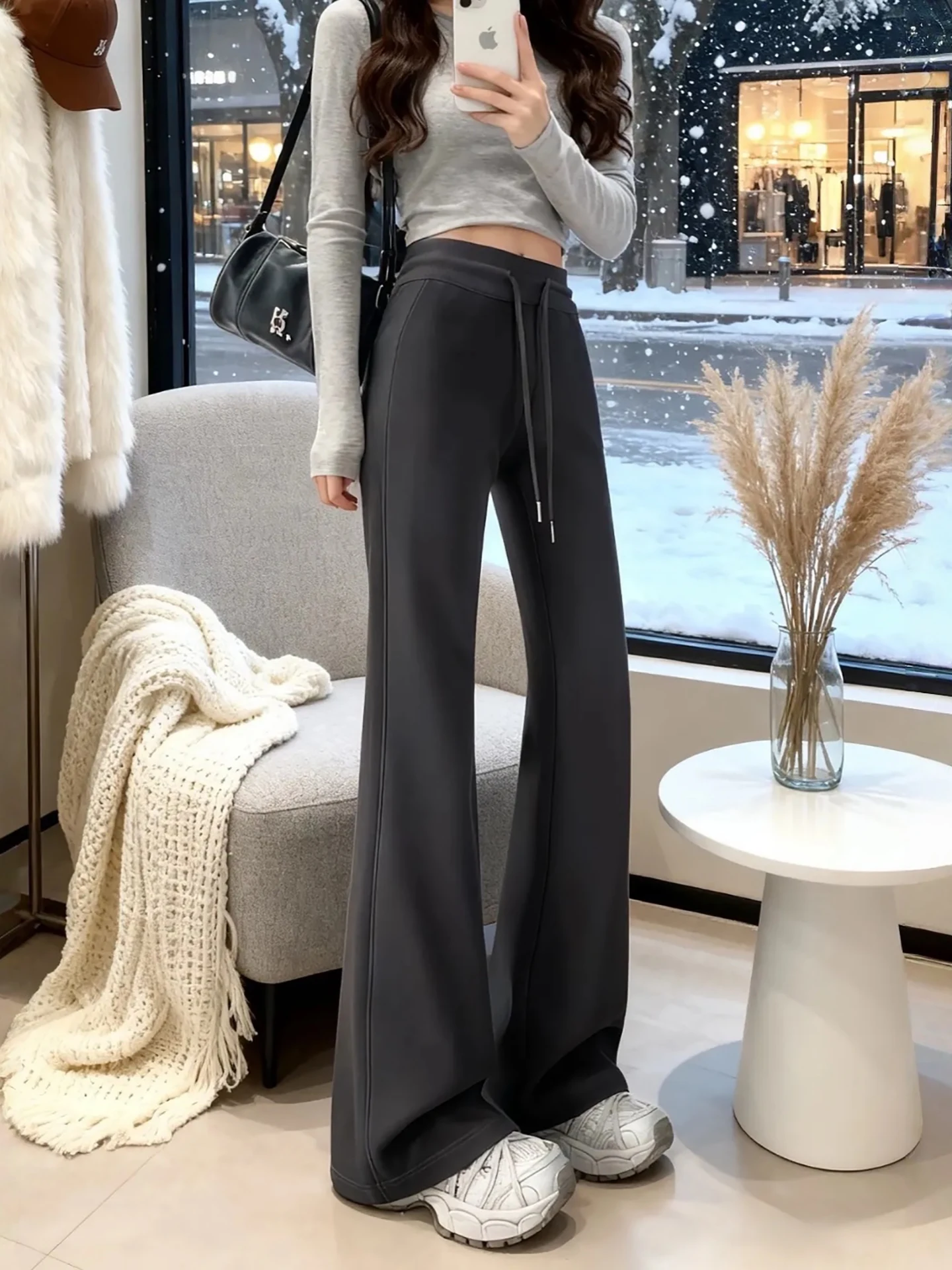 

ay Slim Fit Micro Flared Pants Women's Spring Summer Fce Lined Sweatpants Fitn Yoga Pants Casual Trousers