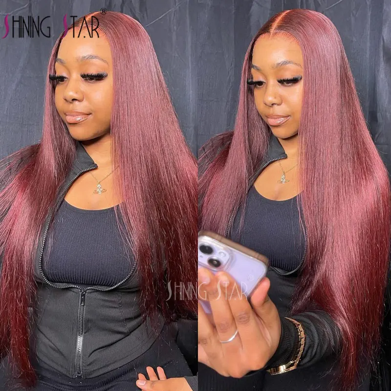 Burgundy 13X6 Lace Front Wigs 99J Red Colored Straight 13x4 HD Transparent Lace Frontal Wig Human Hair Transparent Lace Wig