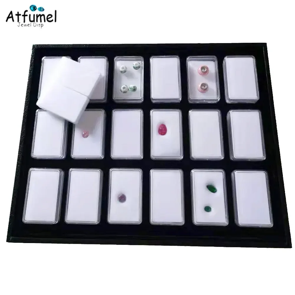 Rectangle Diamond Jewelry Storage Box With Tray 18Pcs Stone Gem Box Store Show Charm Beads Display Organizer Box Tray Case