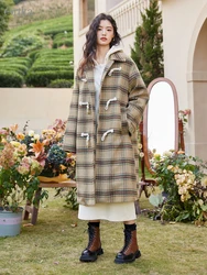 ARTKA 2022 Winter New Women Woolen Coat Elegant Vintage Plaid Lapel Woolen Coat Down Liner Warm Straight Midi Outerwear FA92029D