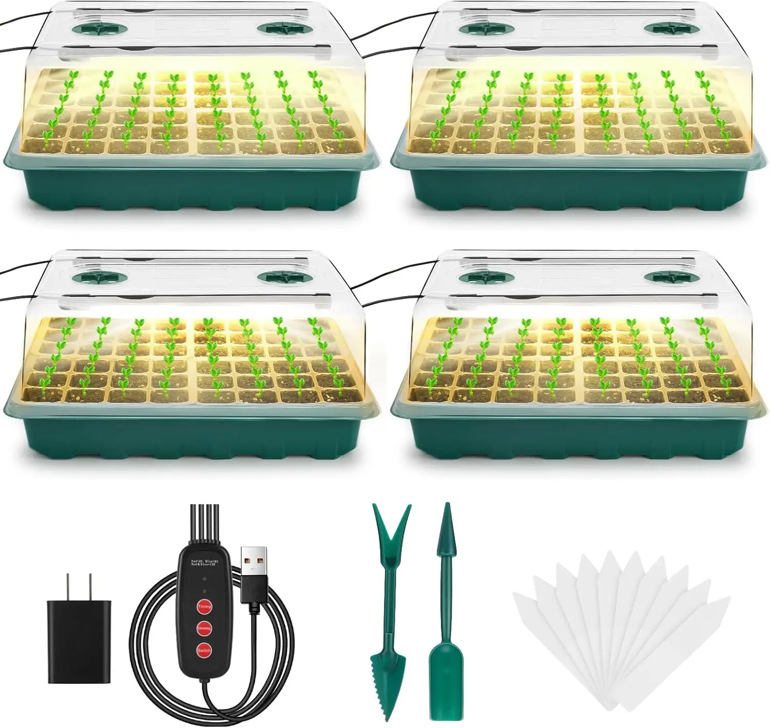 

192-Cell Indoor Gardening Kit with Adjustable Grow Light, Humidity Domes & Timer for Plant Germination