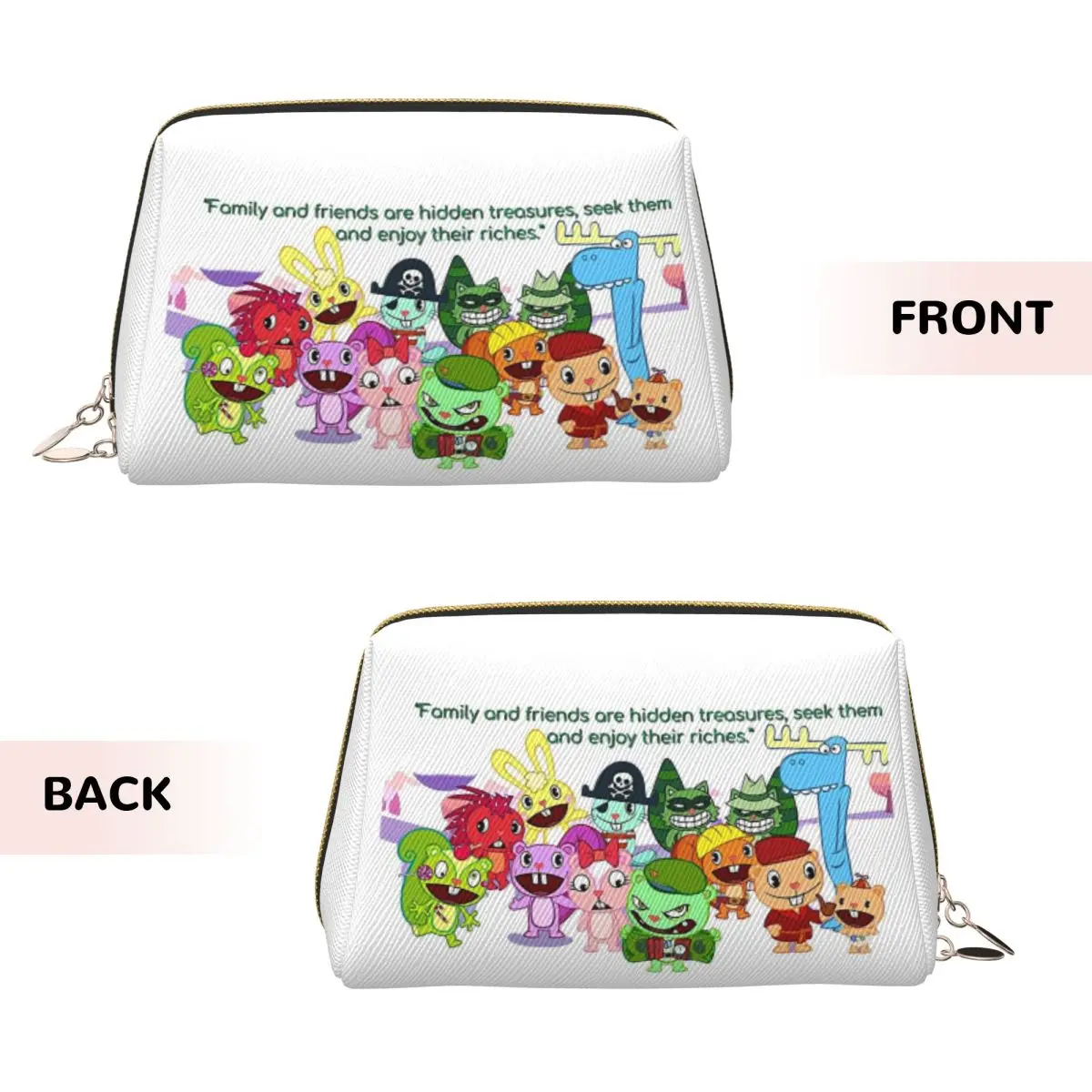 Happy Tree Friends Family Women Cosmetic Bag Travel Makeup Organizer Pouch Toiletry Storage Dopp Kit Box