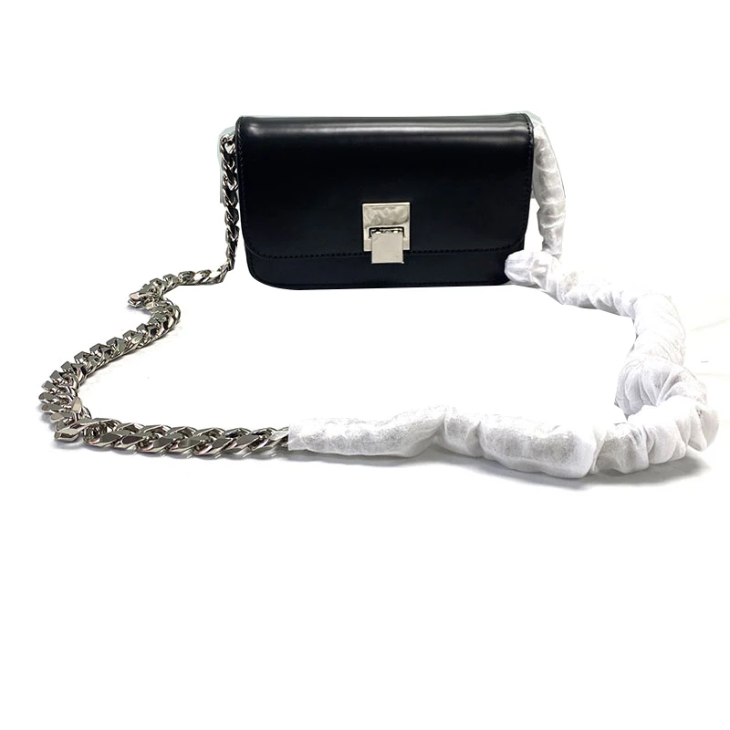 

Faionable Small Metal Chain Leather Crossbody Bag Bla Soft Square Handbag Briti Sle Women's Bag Daily Use Youth up