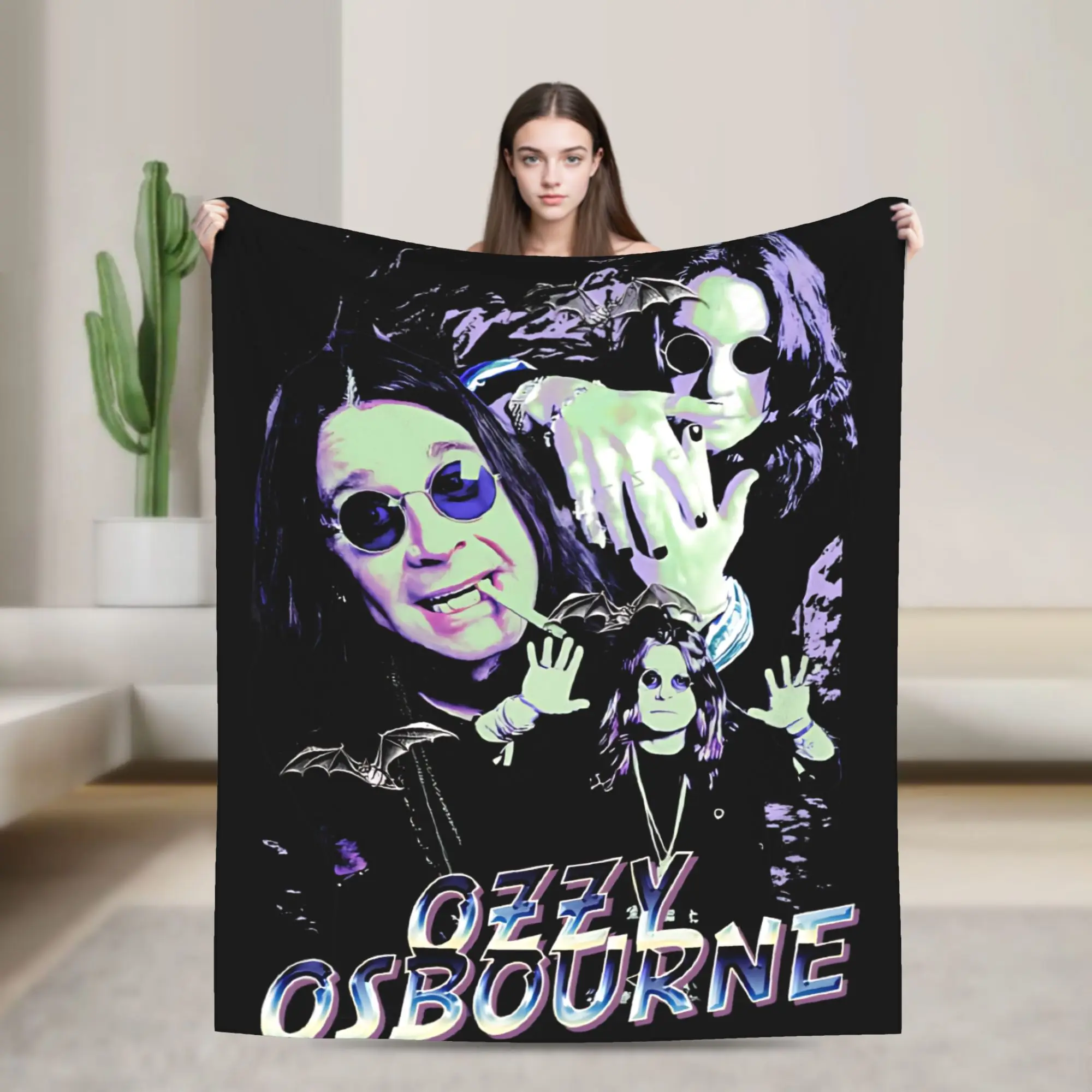 Manta rip Ozzy Osbourne, mantas de algas negras ultrasuave, de vuelta al principio, para sofá, pulgadas, colcha de varios tamaños