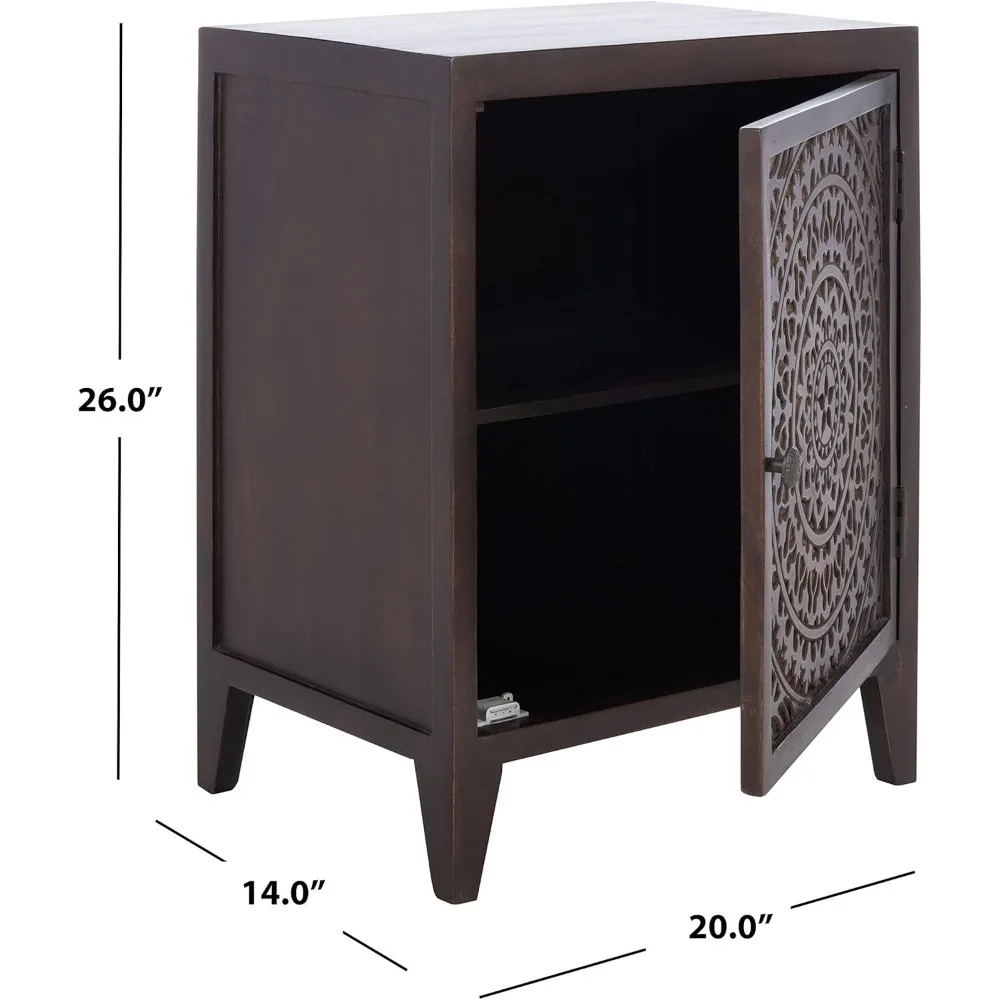 Home Brown 1-door Carved Mandala Nightstand