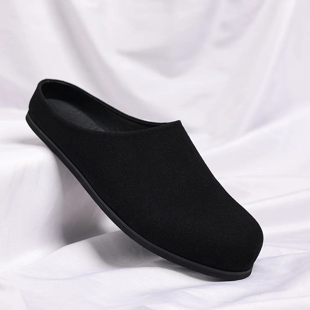 Plus Size 48 Retro Mules Men Closed Toe Half Slippers Slip On Flats Sneakers Moccasins Backless Loafers Open-back Casual Shoes