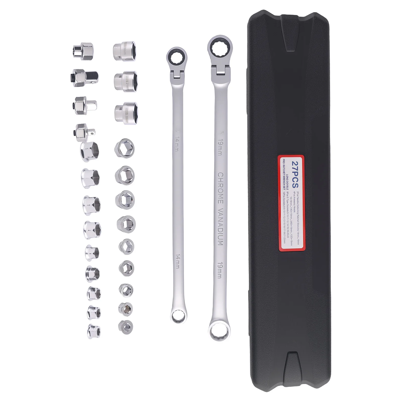 

Deluxe Flex Head Ratchet Wrench Set 14mm 19mm Socket Kit Chrome Vanadium Steel