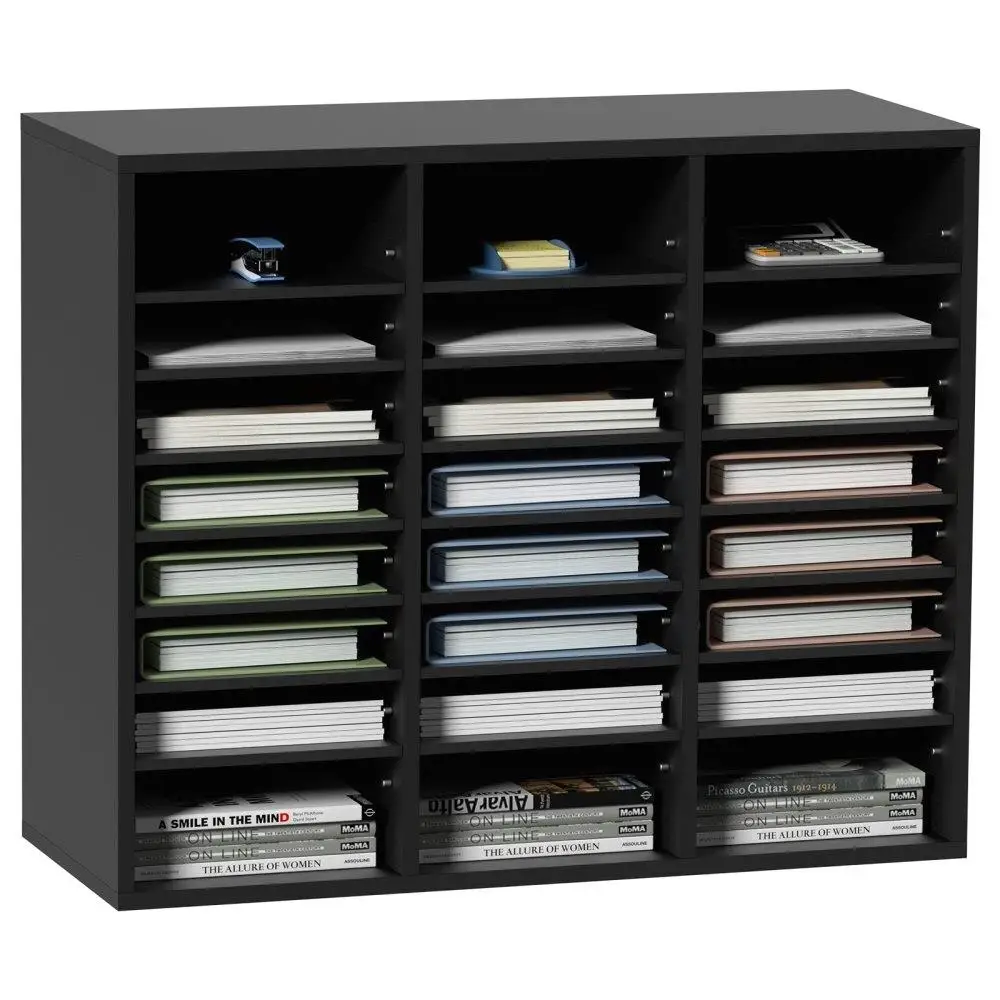 

Wood Literature Organizer, 24 Compartments, File Sorter with Removable Shelves, Mailboxes Slot for office Home Classroom