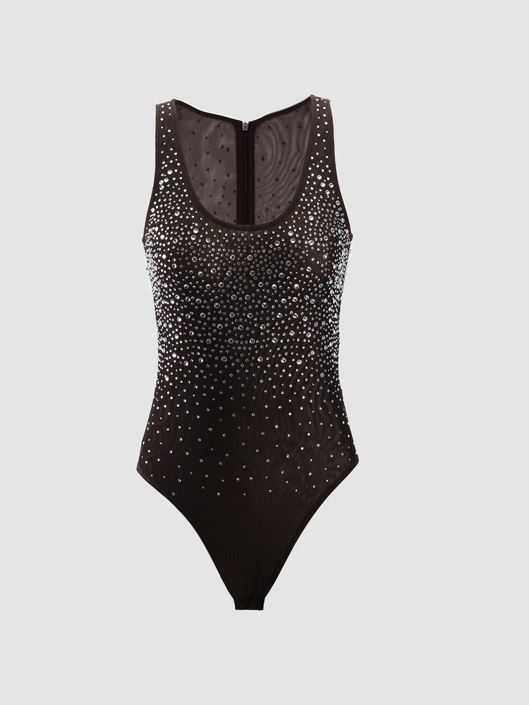 

Sexy Svel Me Bodysuit Women's Bla iny Diamond Decoration Slimming Base Layer Vest High Waist ort Pants Original...