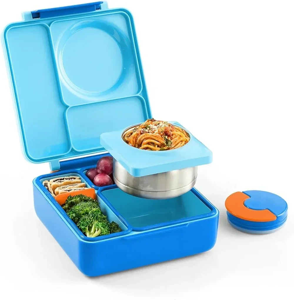 

Bento Box for Kids - Insulated Lunch Box with Leak Proof Thermos Food Jar - 3 Compartments, Two Temperature Zones