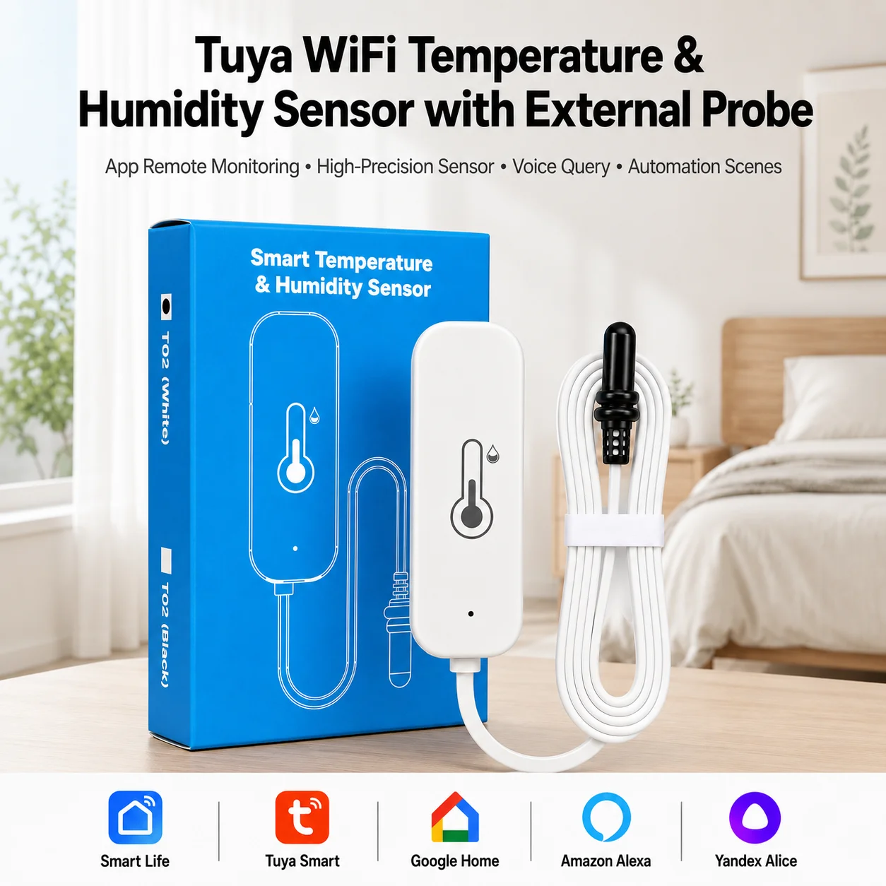 Tuya WiFi Temperature Humidity Sensor with External Probe Smart Thermometer Hygrometer Work with Google Home Smart Life