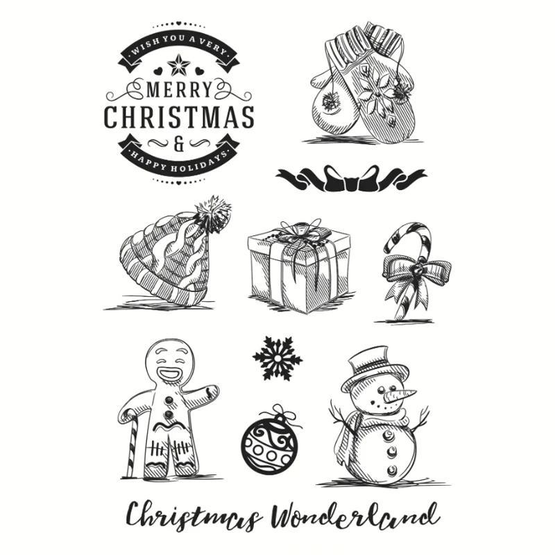 

Christmas Snowman Stamps Rubber Transparent Silicone Seal DIY Hand Account Scrapbook Journal Decoration Crafts Stencils Reusable