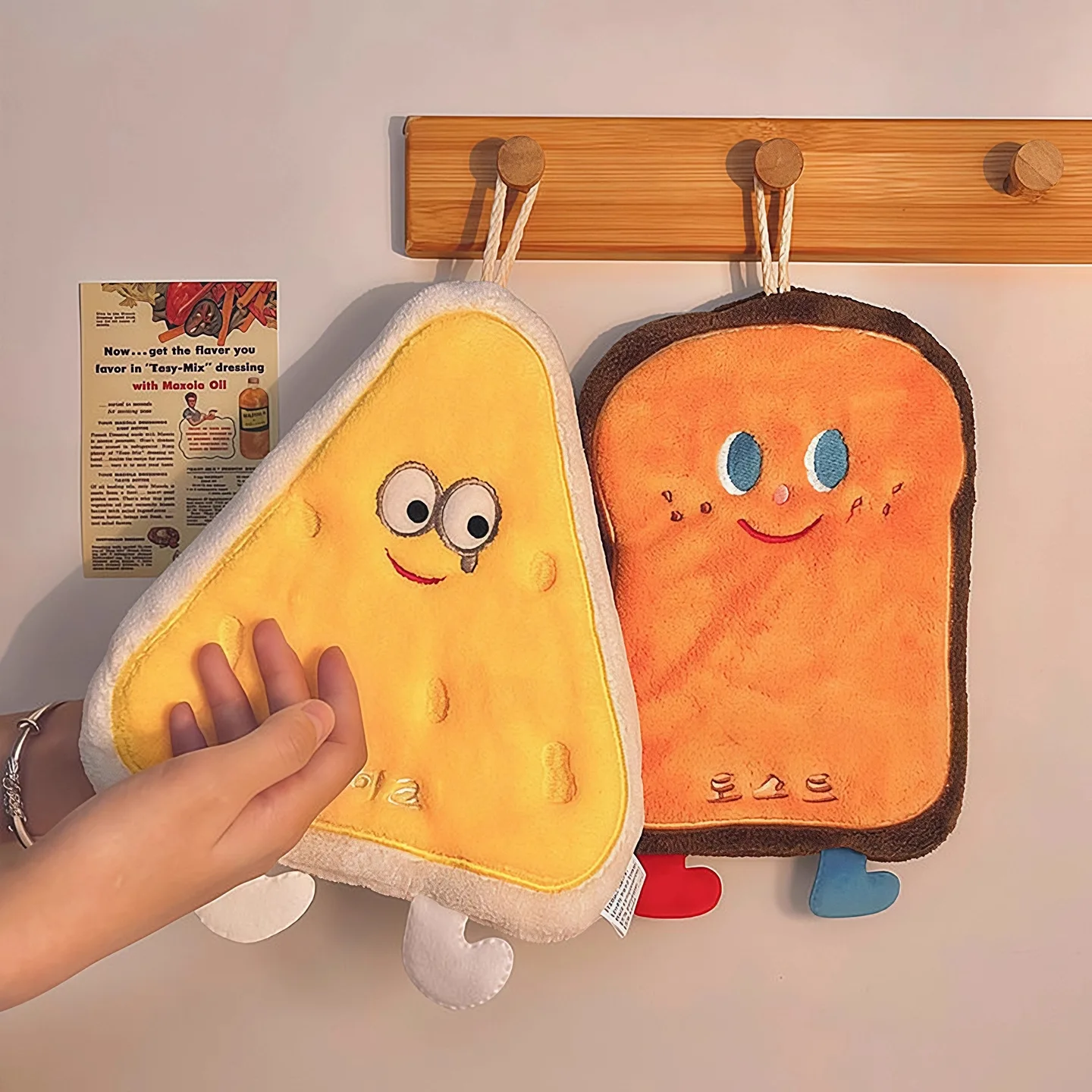 Cute Hand Towel Wall-mounted Thicken Toilet Cartoon Handkerchief Towel Toast Cheese Cookies Donuts Hand Washing Handkerchief