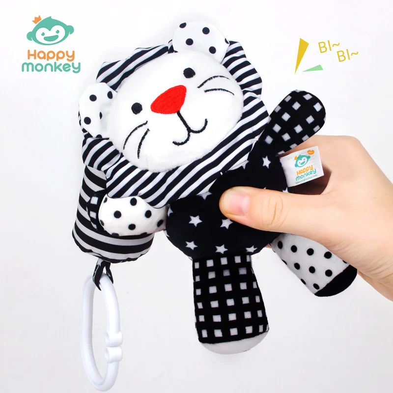 Cute Animal Rattle Hanging Ornament, Baby Crib Stroller Pendant, Soft Plush Educational Bell Toy for Infant Bed Decor
