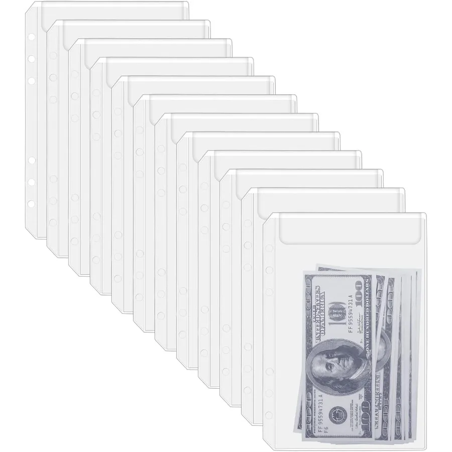 

12PCS A5 Binder Pockets No Zipper 6Hole Budget Cash Envelopes for Small Refillable Notebook Zipless A5 Planner Inserts Binder P