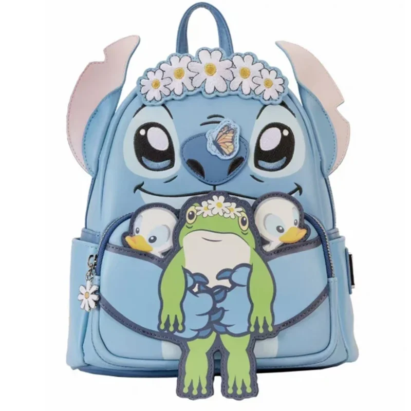 

2024 New Kawaii Loungefly Disney Lilo & Stitch Peripherals Stitch Wreath Backpack Cartoon Casual Bag Surprise Gift For Girls