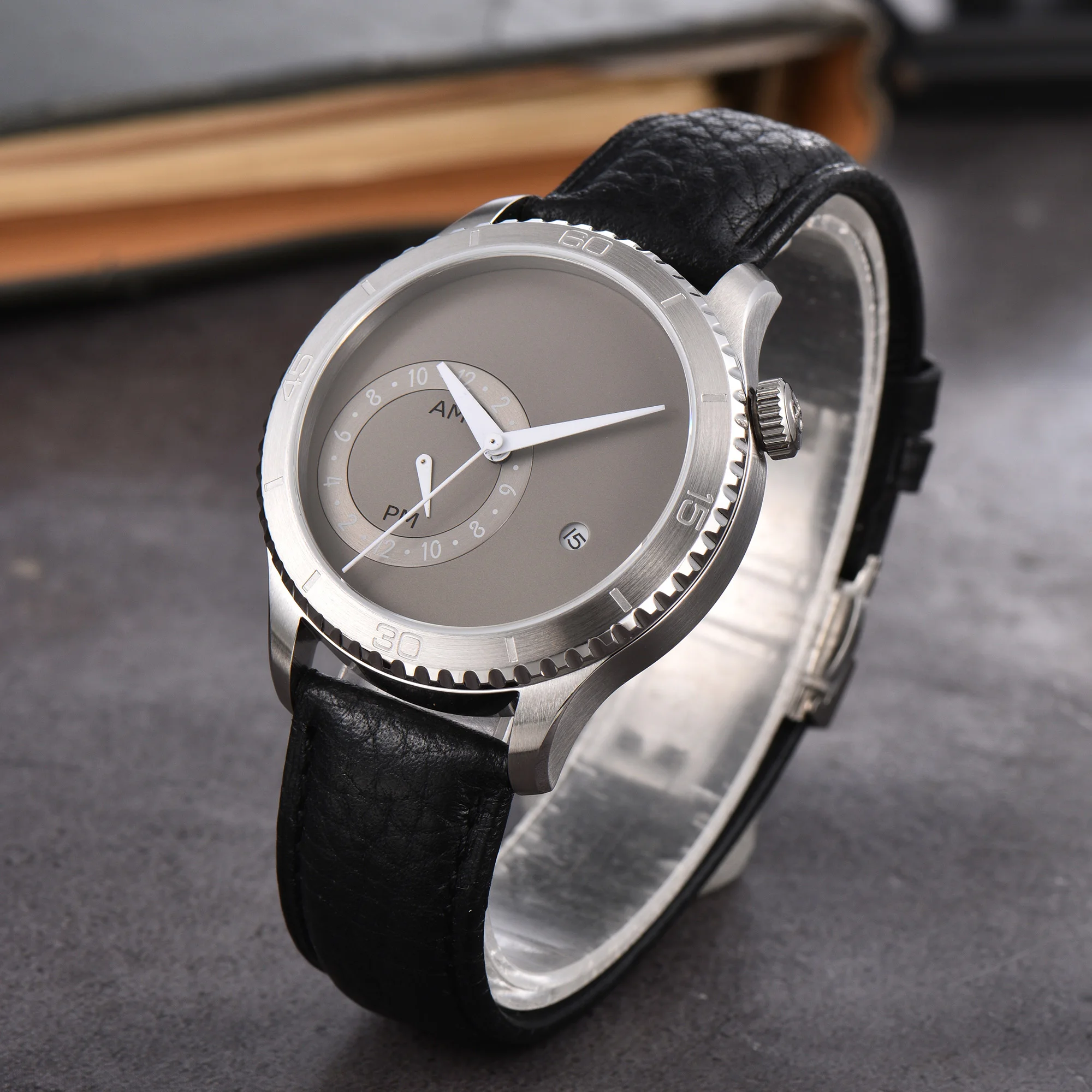 

Parnis 41 мм серый циферблат механические мужские кожаные часы с сапфировым стеклом Miyota 8215 автоматические мужские водонепроницаемые часы reloj hombre