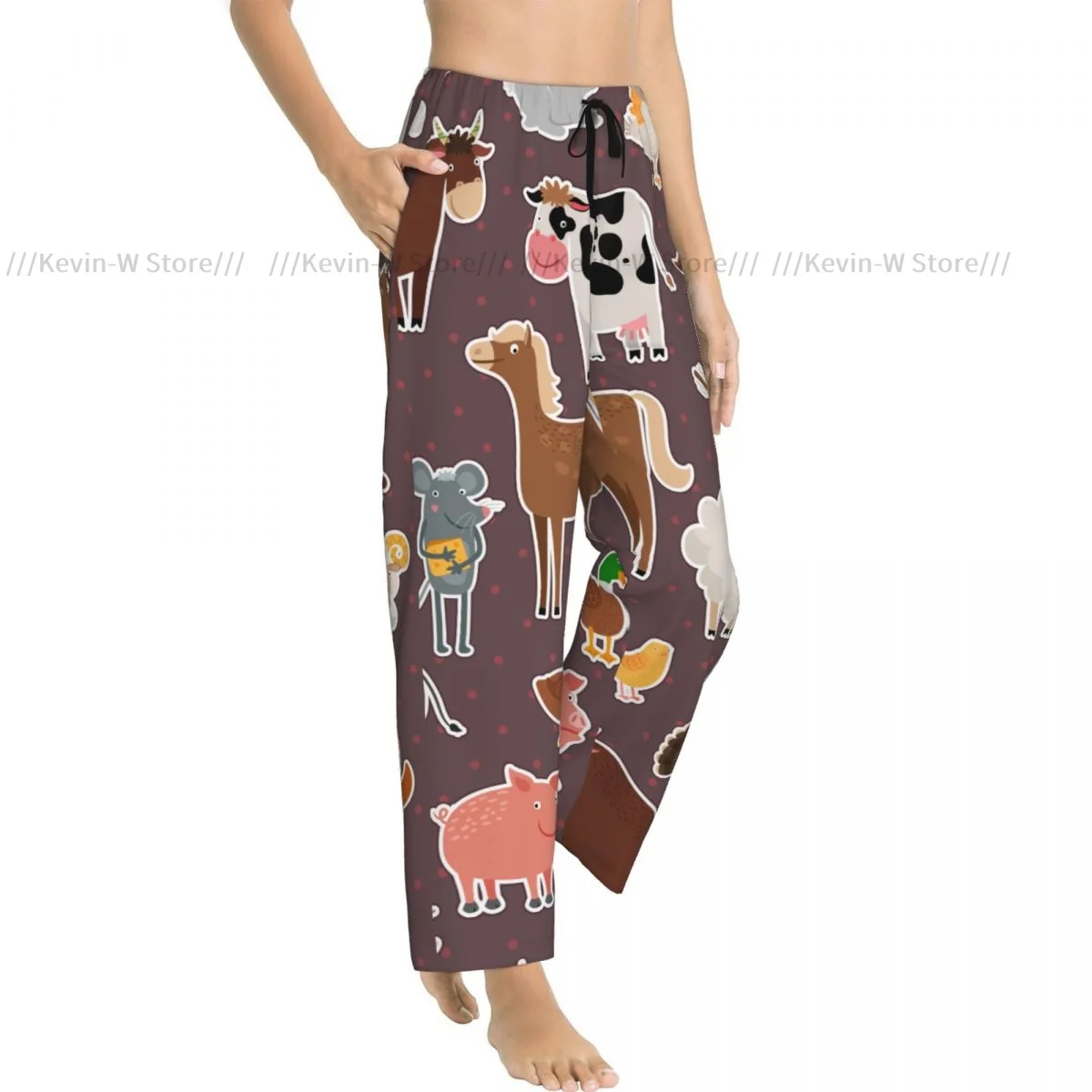 

Women Cozy Flannel Lounge Pants Soft Farm Animal Cow Sheep Pig Sleep Bottoms for Winter Homewear