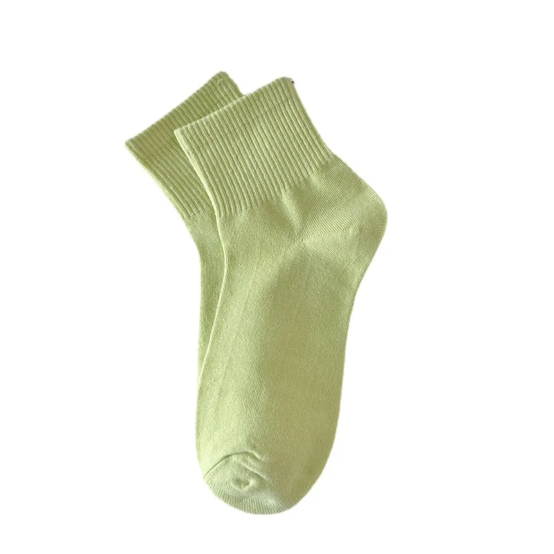 Women\'s Solid Color Mid-tube Socks Spring and Summer Thin Breathable Cotton Socks White Summer Candy Socks