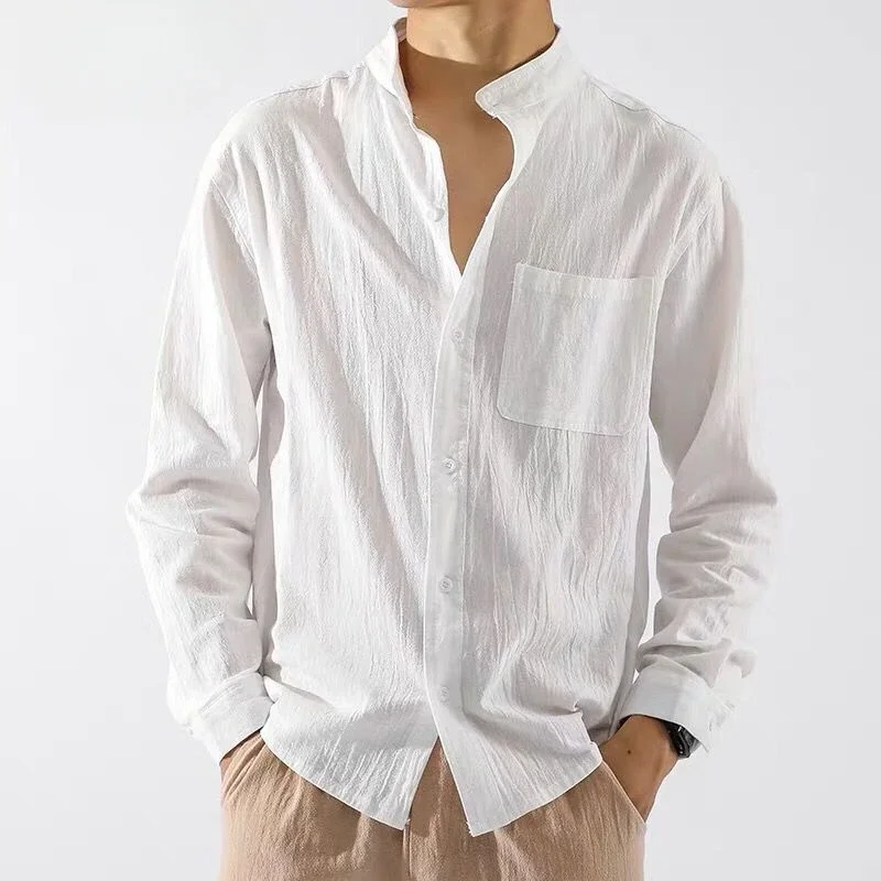 Shirts for Men White with Pocket Linen Man Shirt Elegant Original Fashion 2024 New in Cheap Brand Social Tops S Asia Casual Cool