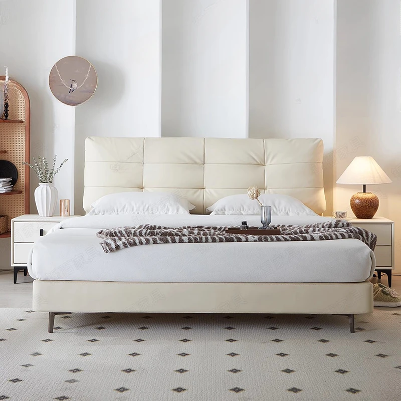 

Soft Simple Backrest Double Bed Modern Corner Wooden Cloud Single Double Bed Hotel Upholstered Camas De Dormitorio Furniture