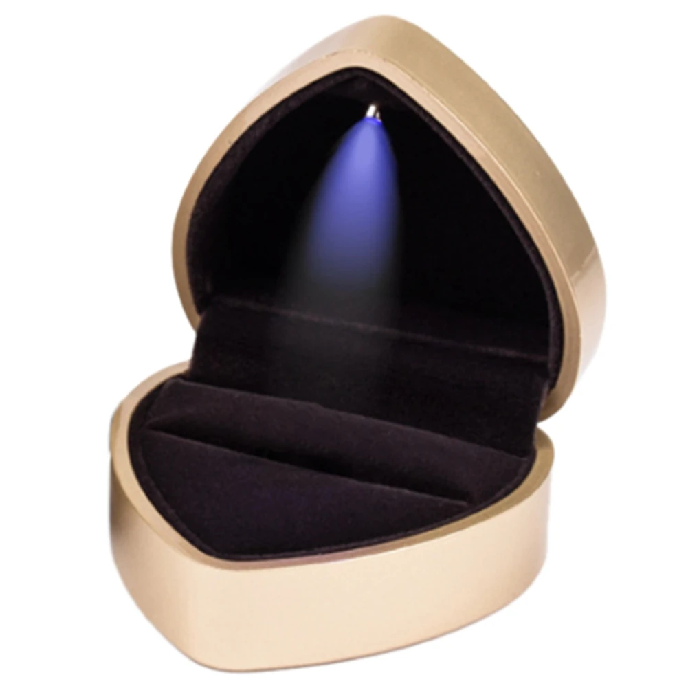 

A69G-Heart-Shaped LED Wedding Ring Box with Display Storage Case Gold