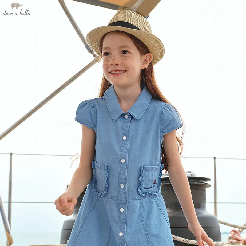 

Dave Bella Elegant Dress For Girls Summer Spring Kids' Cotton Charm Denim Dresses Outerwear Princess Children Clothing DK2251926