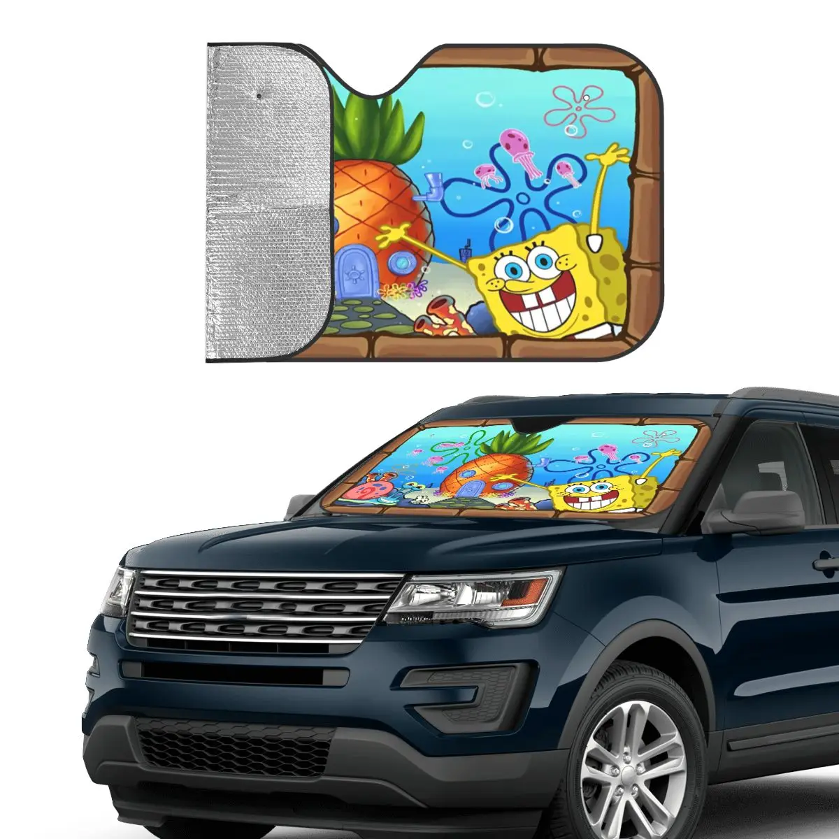 SpongeBobed Sunshade Windscreen Foldable Cover Front Block Window 70x130cm Car Window Windscreen Cover Heat Reflector