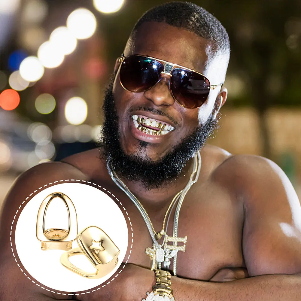 

4pcs Golden Teeth Cap Copper Material Easy to Use Grill Accessories Decorative Mouth Rings HipHop Tooth Jewelry Party Supplies
