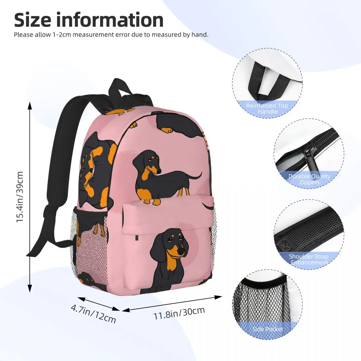 Pink Blue Tan Smooth Dachshund Sticker Pack Backpacks Boys Girls Bookbag Students School Bags Laptop Rucksack Shoulder Bag