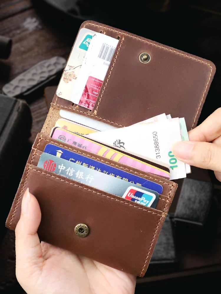 

Винтажный кожаный кошелек-картхолдер из натуральной кожи Crazy Horse для мужчин, тонкий, для удостоверений личности, VIP-карт, визиток, мелочи и монет