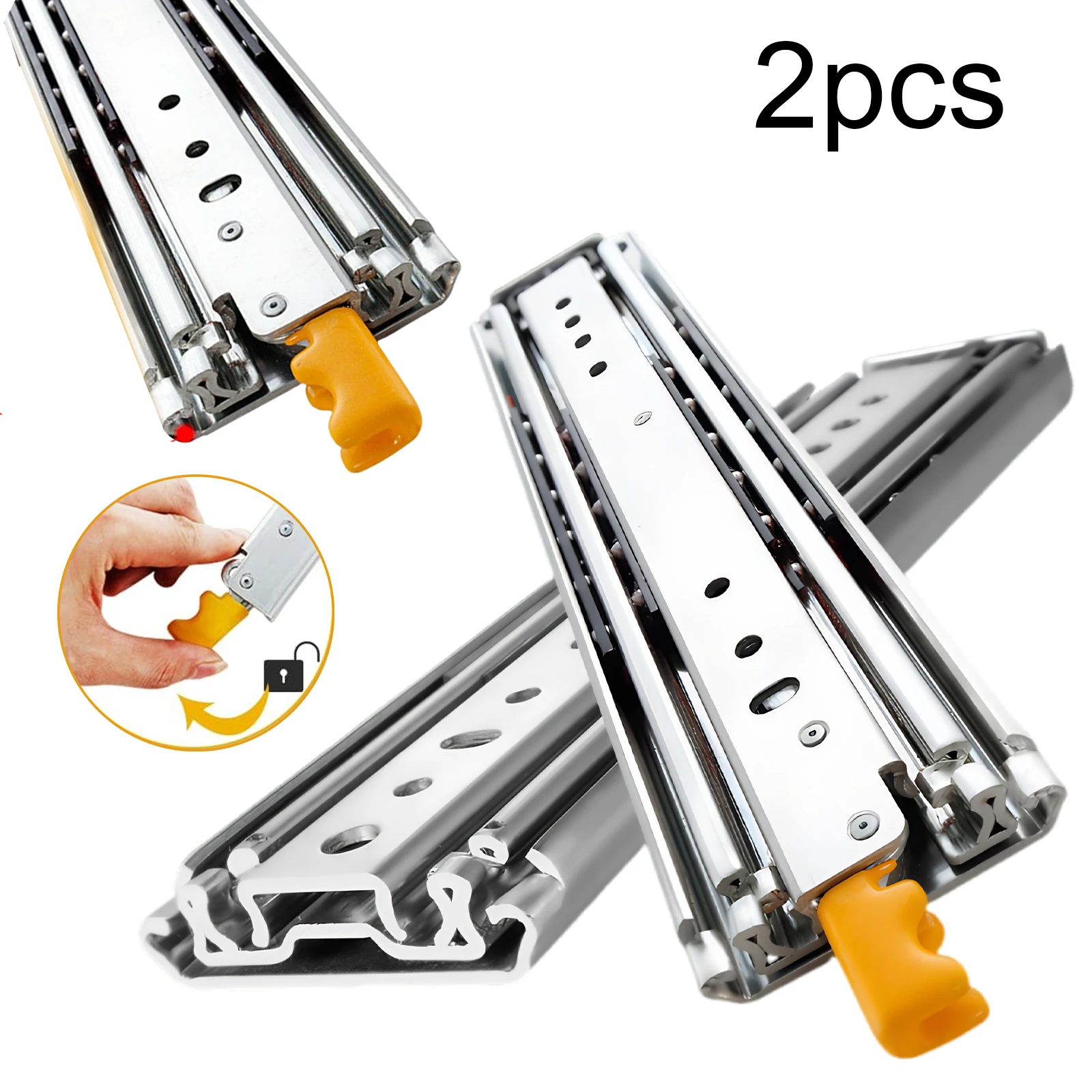 

1 Pair 44 Inch Heavy Duty Drawer Slides with Lock Full Extension Ball Bearing Sliding Rails Side Mount for RV Cabinets Tool Box