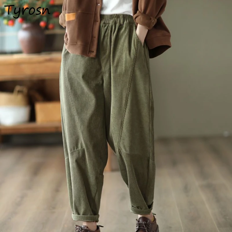 

Harem Vintage Pants Women Baggy Corduroy Autumn Trouser Elastic Waist High Street Leisure Pantalones Jogger Temper Aesthetic Ins