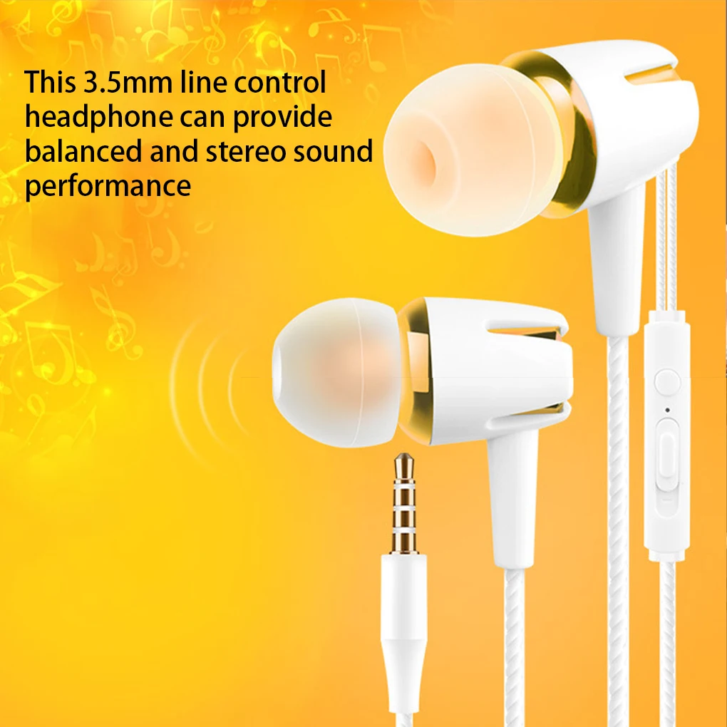 Mobile Phone Wired Earphone Traveling in-ear Line Control Headphone Music Listening 3.5mm Fitness Headset Gold