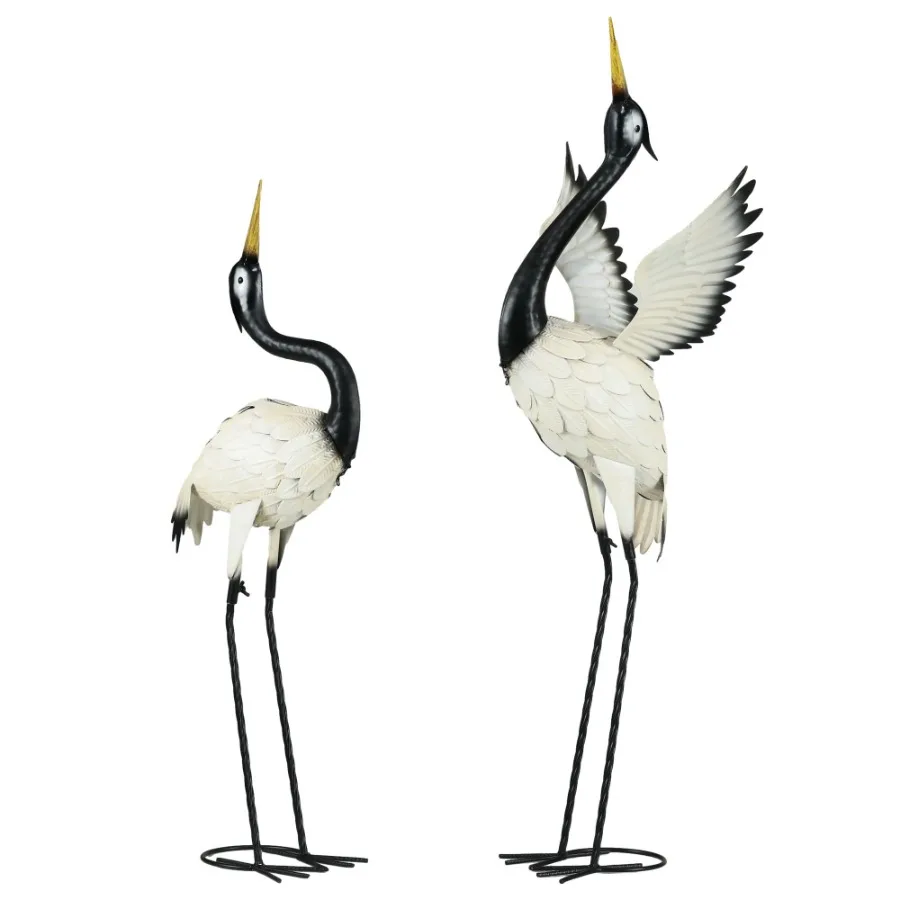

Heron Garden Statues 35.5 and 40.5 Standing Bird Sculptures Metal Yard Art Dr for Lawn Patio Backyard Landscape Dration Set of