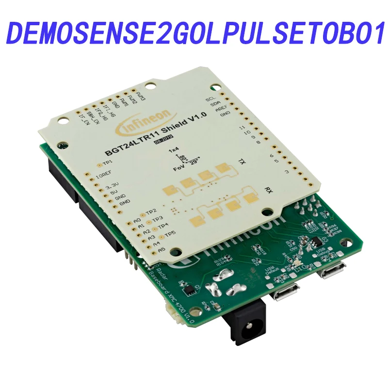 

Avada Tech DEMOSENSE2GOLPULSETOBO1 Development Kit, BGT24LTR11/XMC1302/XMC4200, RF transceiver