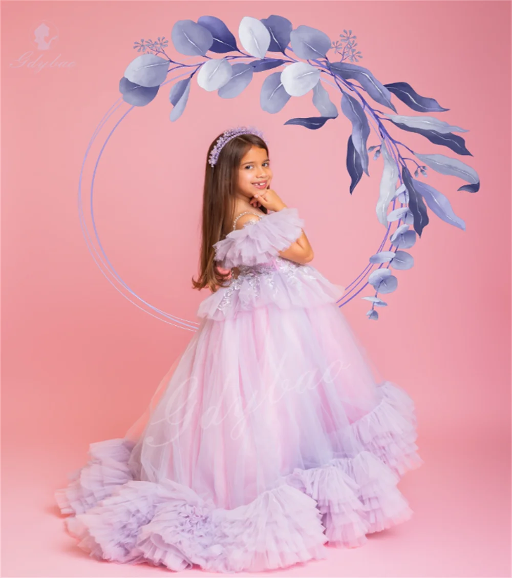 Flower Girl Dress Fluffy Design Thin Shoulder Straps Mesh Sleeveless Uitable For Formal Occasions Children's Piano Performances