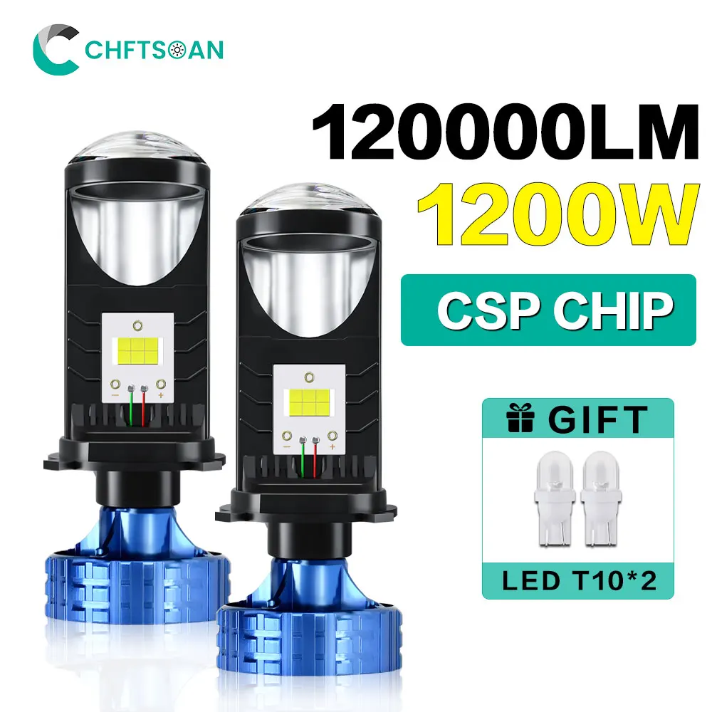 Chftsoan Led Lens Projector Headlight H4 1200W 120000LM Hi/Lo Beam Headlight Car/Motorcycle Headlamp 6000KAuto Fog Lamp 10-32V