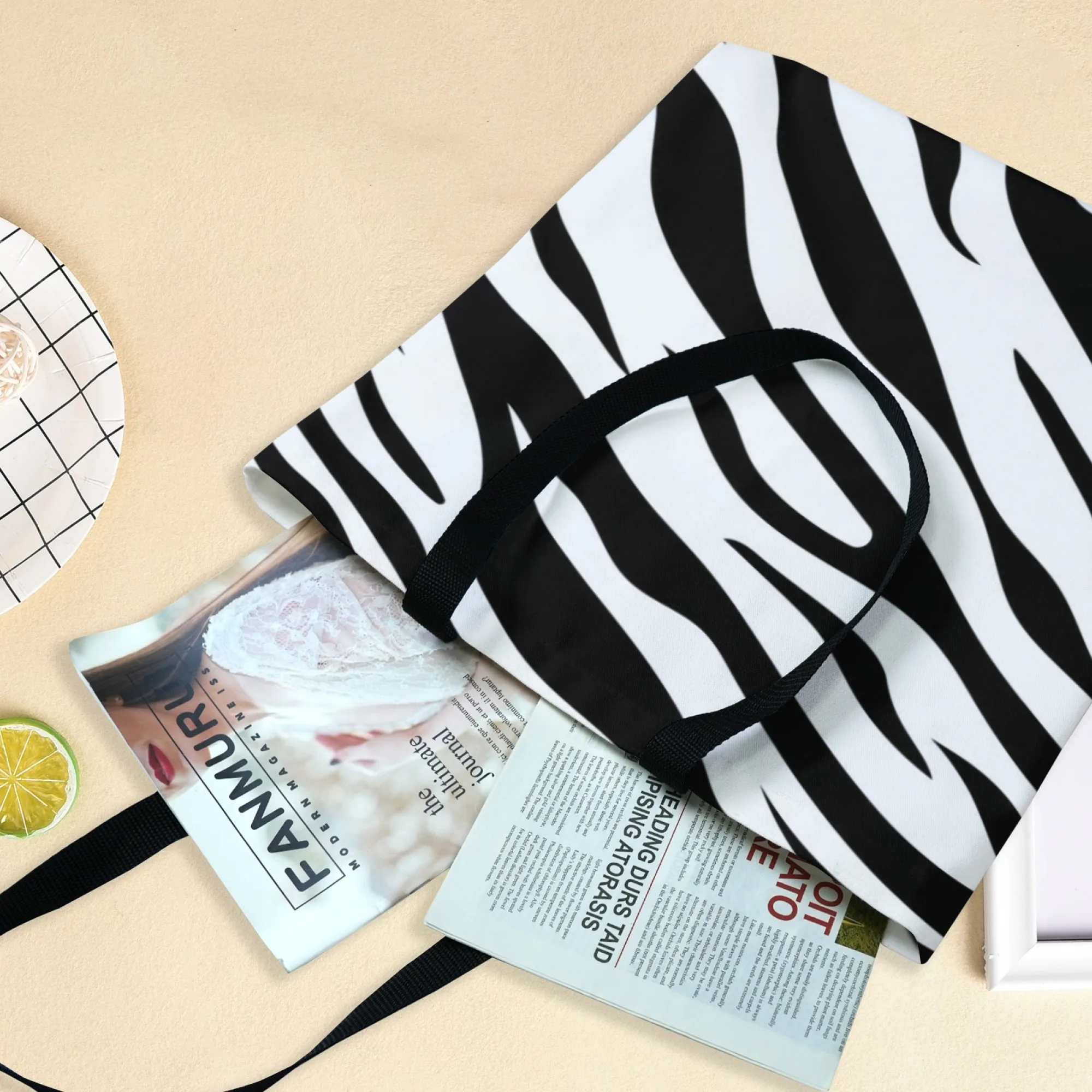 حقيبة يد قماشية مطبوعة من Travel & Edgy Zebra ذات سعة كبيرة حقيبة يد كاجوال للنساء قابلة لإعادة الاستخدام صديقة للبيئة للتسوق اليومي والتنقل #6