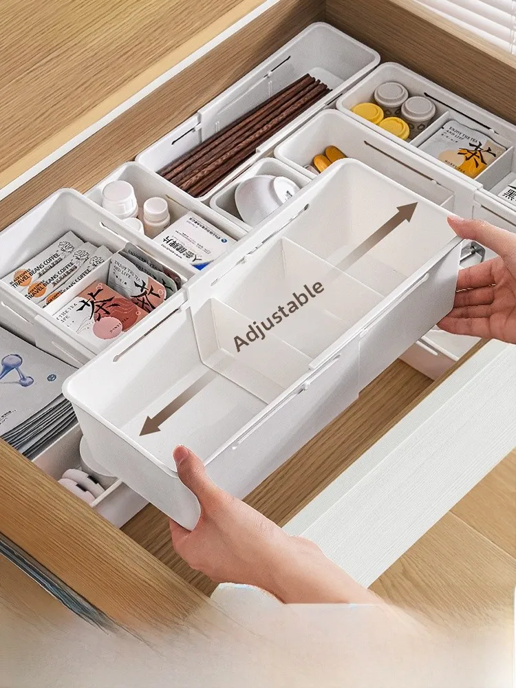内蔵拡張可能なオーガナイザーボックス-キッチン用品-化粧品-雑貨用仕切り収納容器-家庭用補助用品