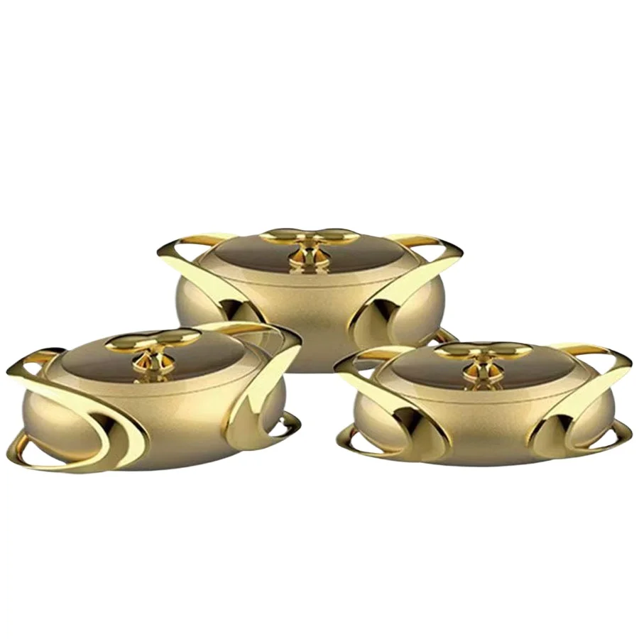 Elegant Three-piece Thermal Insulation Plate Set 2L 2.5L 3L Thermal Insulation Food Container with Golden Handle