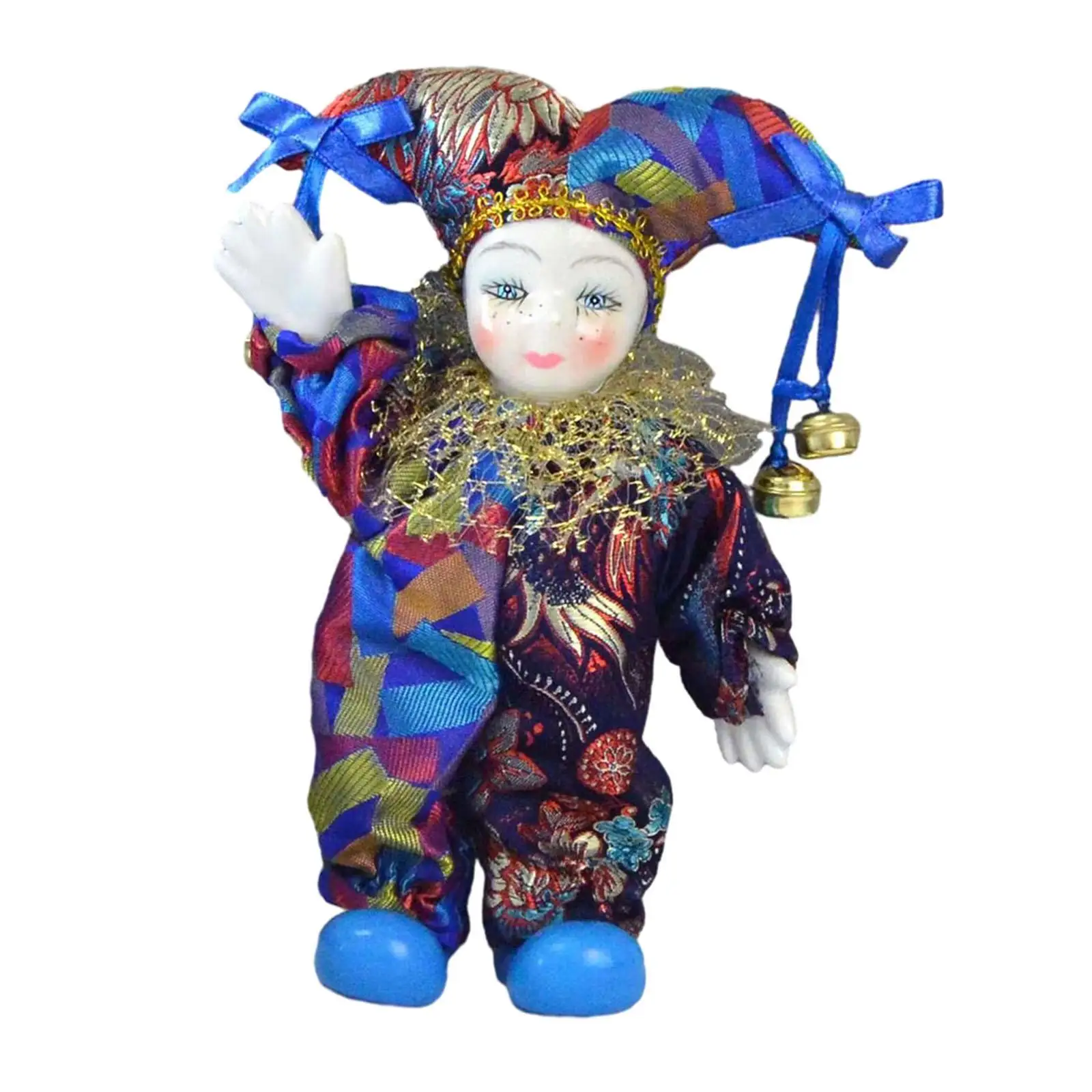 Vintage Porcelain Harlequin Doll Jester Halloween Table Ornament Collectible Figurine Movable Limbs Art Craft for Home