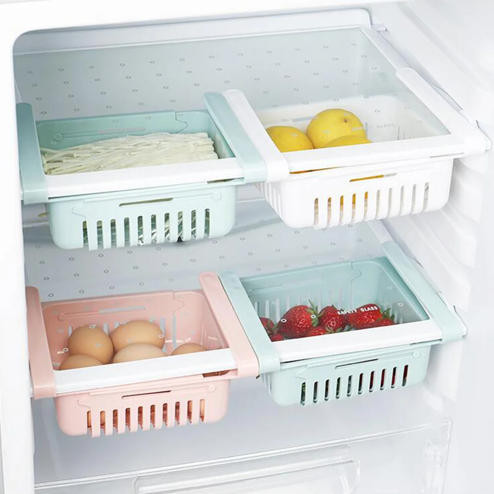 2Pcs Refrigerator Partition Layer Pink Plastic Holder Non-Perforating Rack Space-Saving Practical Home Accessory
