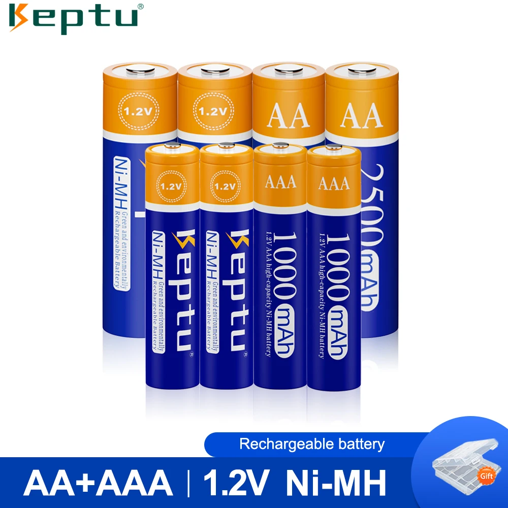 Keptu 1.2V AA Rechargeable Batteries 2500mAh + 1.2V AAA Battery 1000mAh Ni-MH AA AAA Rechargeable Batteries for Camera Toy Mouse