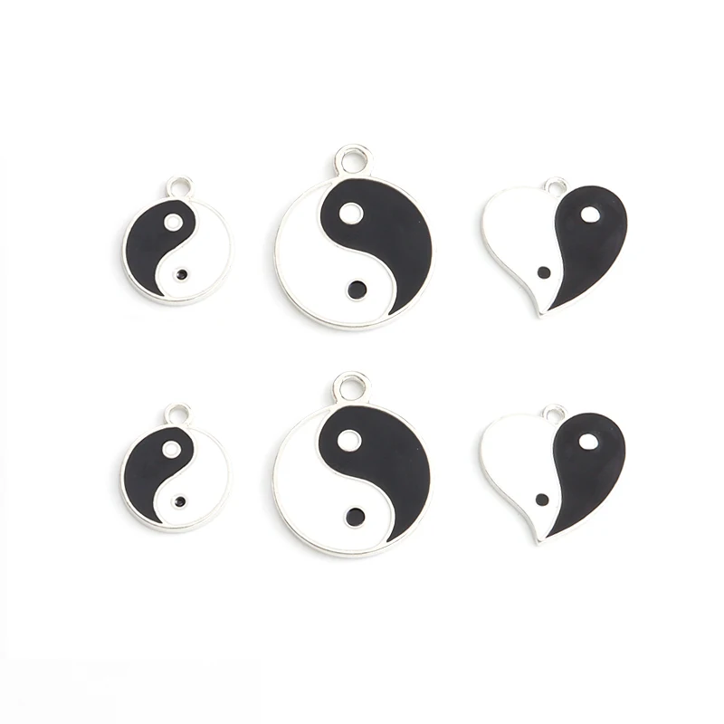 5/10pcs Chinese-style Bagua Pattern Round/Peach Heart Enamel Charms DIY Bracelet Necklace Earring Tai Chi Element Alloy Pendants